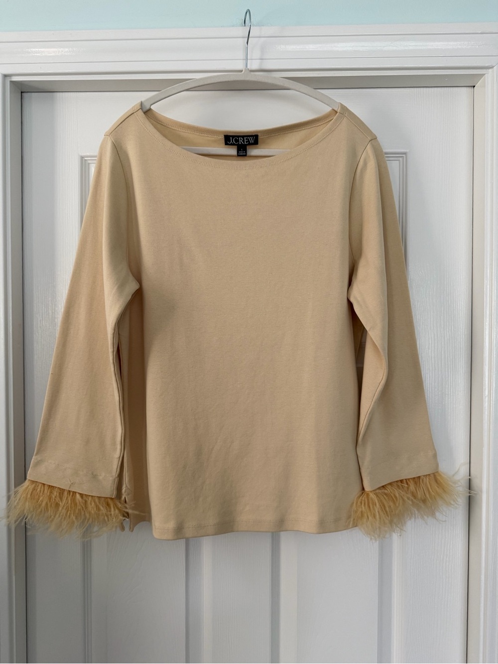 J. Crew Tan Feather-Cuff Long Sleeve Tee - L